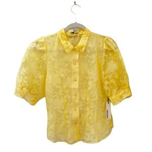 NWT Haute Monde Yellow Sheer Floral Top Size: Small